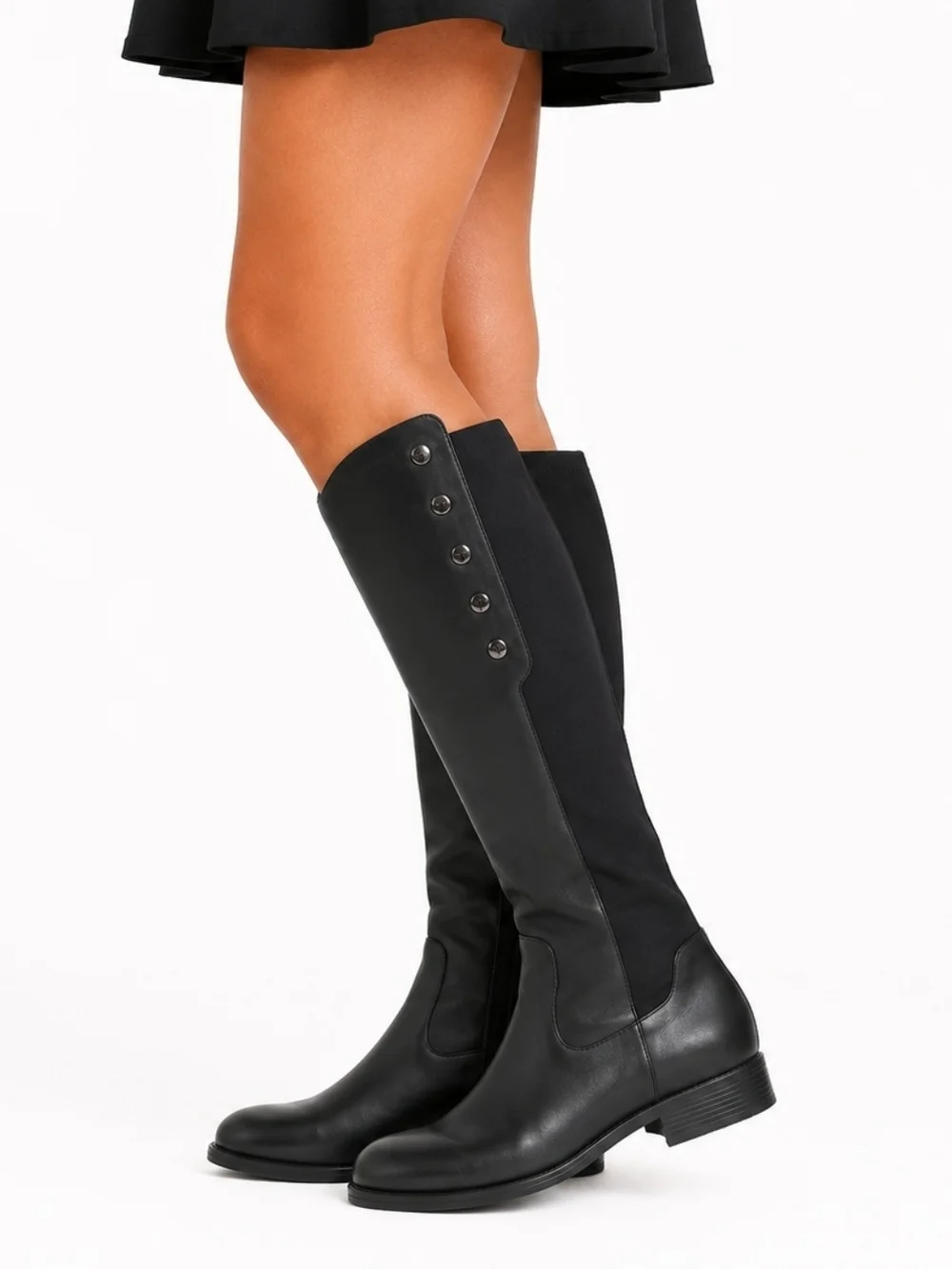 Tahari Black Over-the-Knee Button-Trim Riding Boots Women Size 8.5 Leather Upper